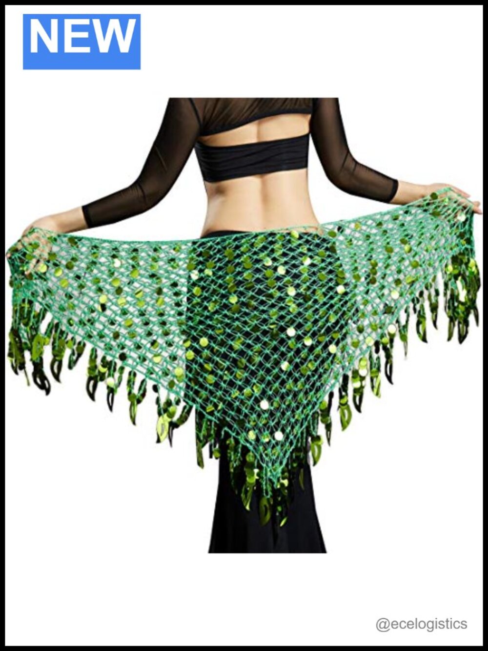 Belly Dance Hip Scarf Sequins Mesh Triangle Wrap Skirt Dancer Costume